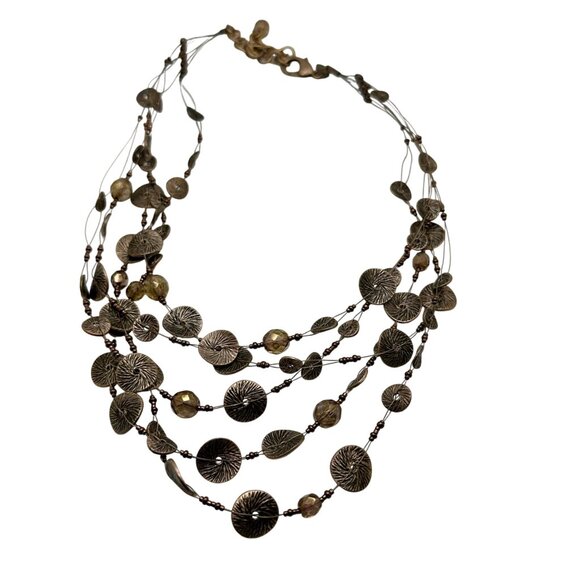 Chico's Necklace 5 Strands Round Copper Colored Beads Clear Gold Tone Beads 20" - Picture 6 of 10